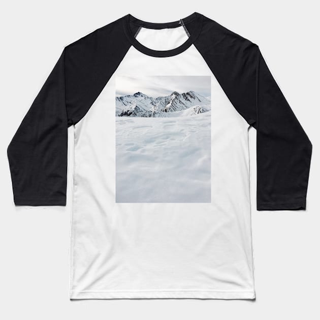 Mountains of Switzerland - White Swiss Alps on Overcast Winter Day Baseball T-Shirt by visualspectrum